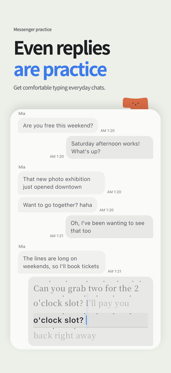 Real messenger practice screen with conversation replies